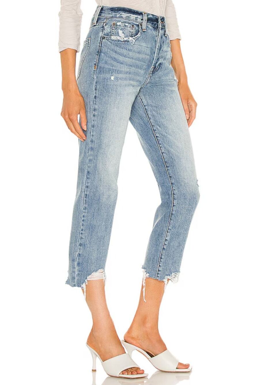 Pistola Charlie High Rise Light Wash Frayed Straight Leg Jeans Button Fly 29